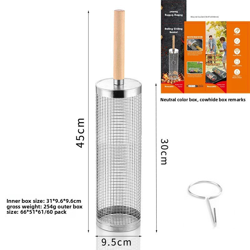 Rotating Stainless Steel BBQ Grill Basket