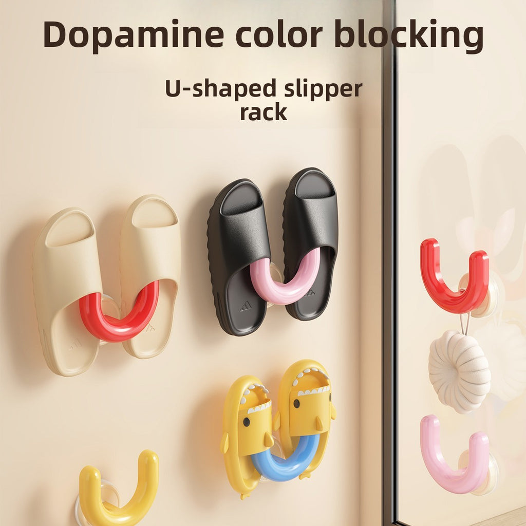 Bathroom Suction Cup Slipper Rack Wall Mounted No Drill Drainage Storage Rack