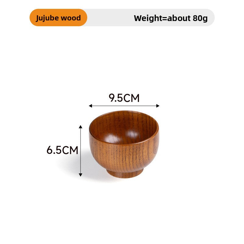 Natural jujube wood handmade round wooden tableware
