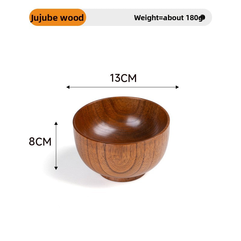 Natural jujube wood handmade round wooden tableware