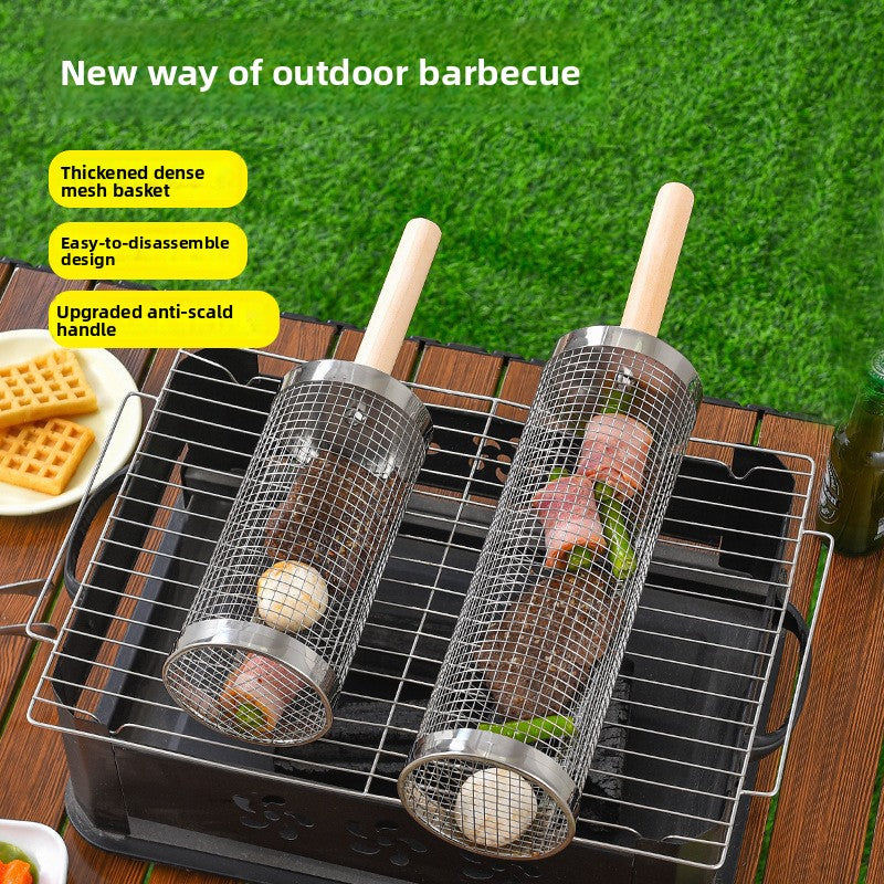 Rotating Stainless Steel BBQ Grill Basket