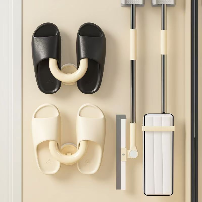 Bathroom Suction Cup Slipper Rack Wall Mounted No Drill Drainage Storage Rack