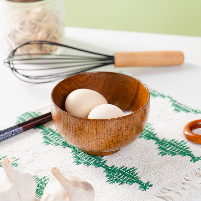 Natural jujube wood handmade round wooden tableware