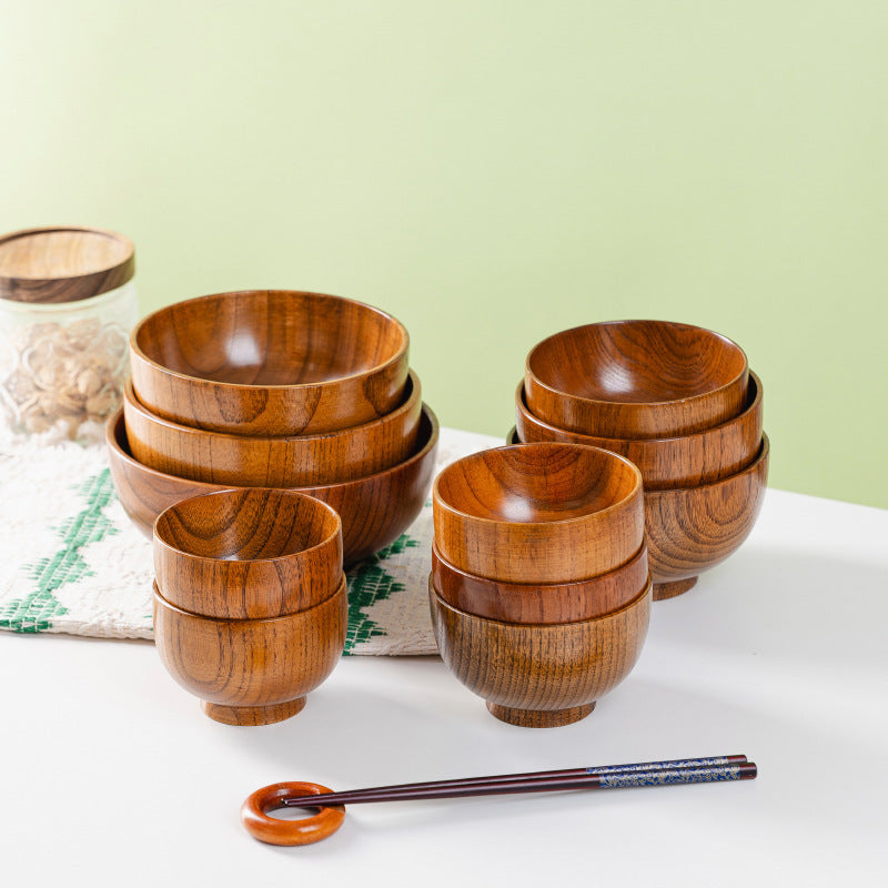 Natural jujube wood handmade round wooden tableware