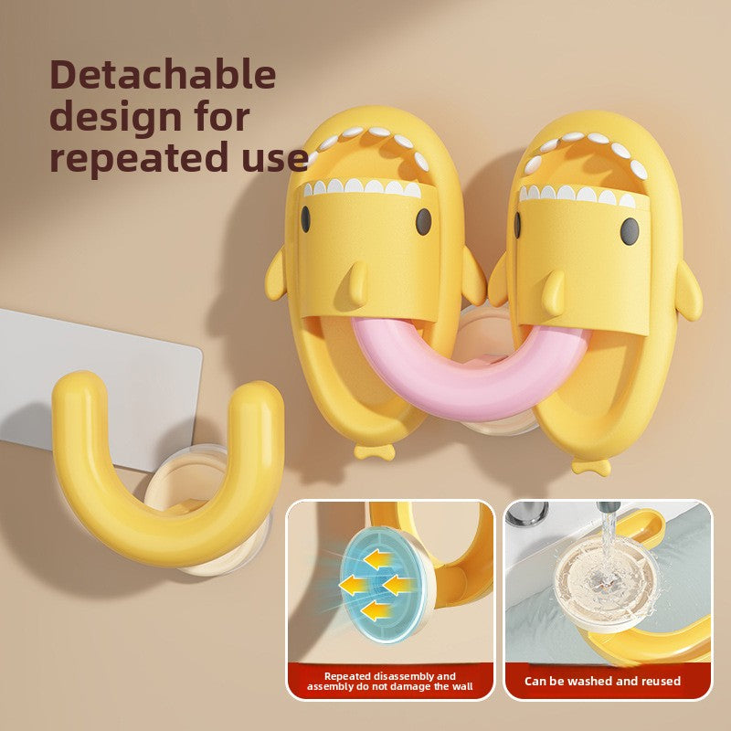 Bathroom Suction Cup Slipper Rack Wall Mounted No Drill Drainage Storage Rack
