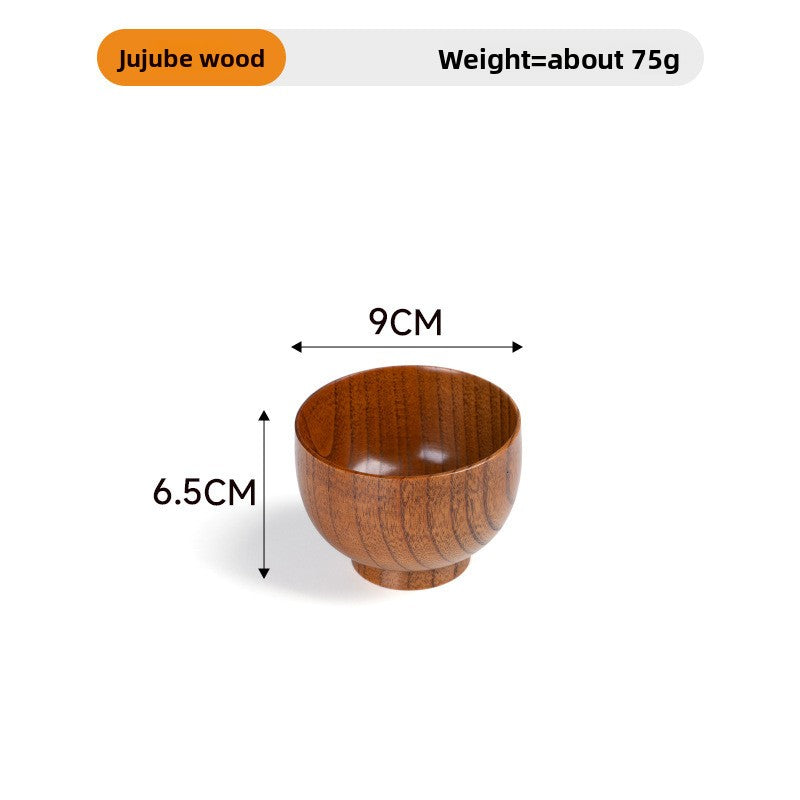 Natural jujube wood handmade round wooden tableware
