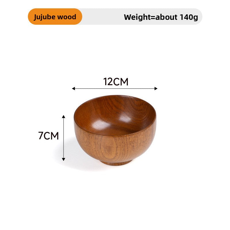 Natural jujube wood handmade round wooden tableware