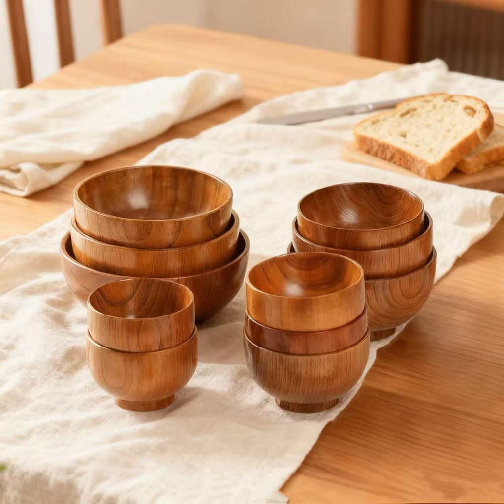 Natural jujube wood handmade round wooden tableware
