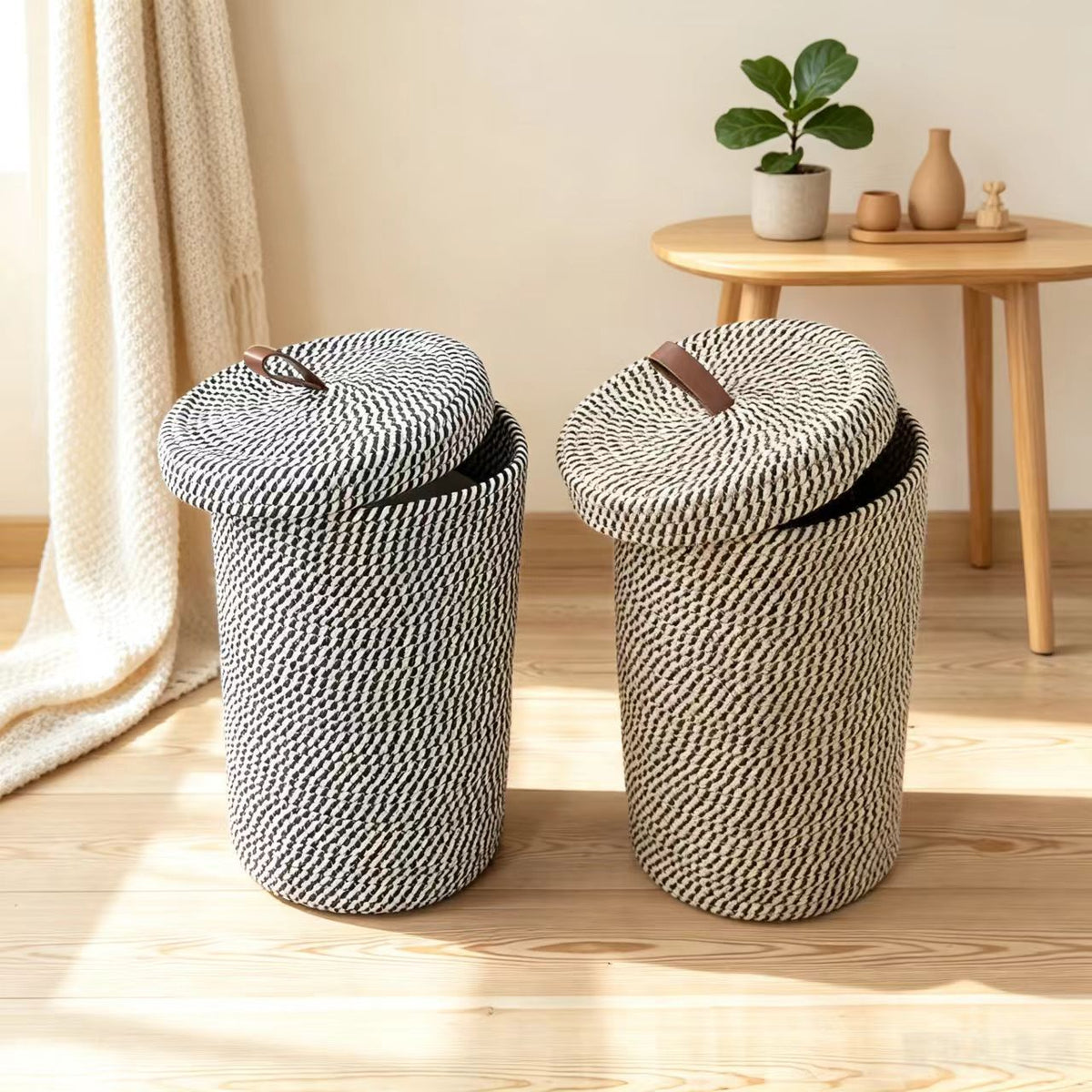 Laundry basket cotton fabric plush toy storage bucket with handle