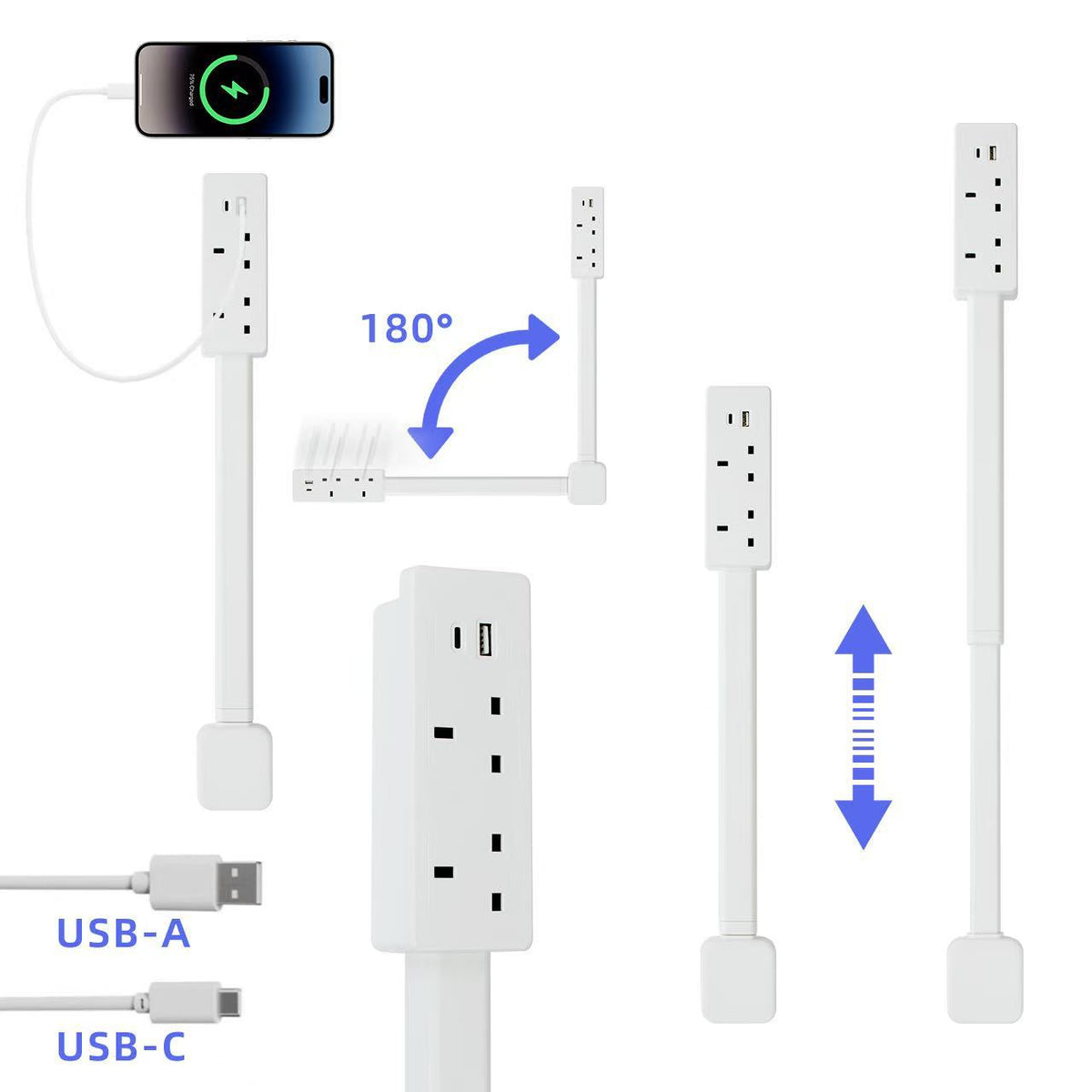 Telescopic/extended socket sofa bedside table power socket