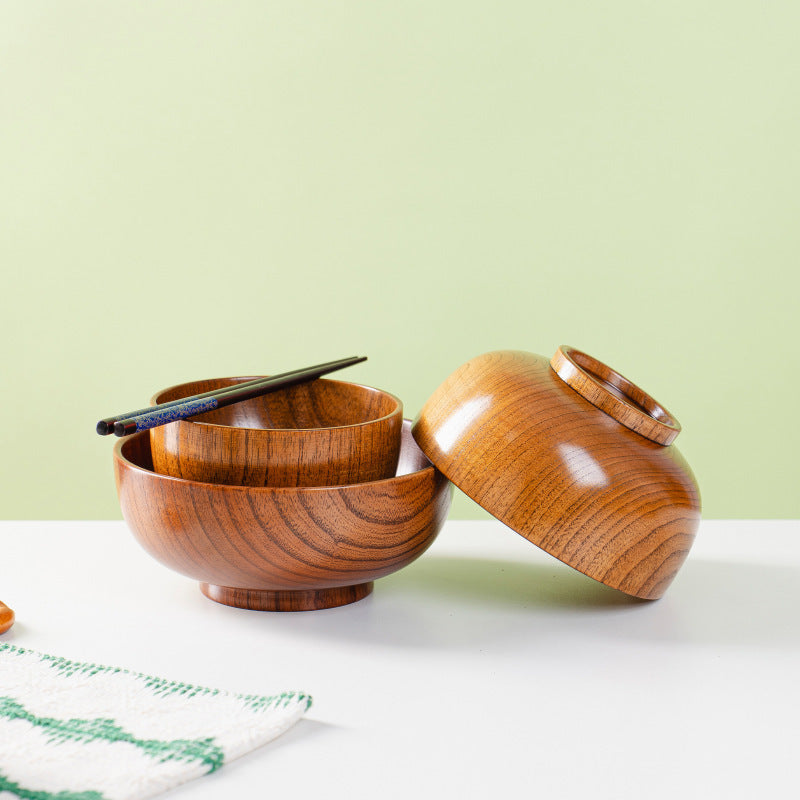 Natural jujube wood handmade round wooden tableware