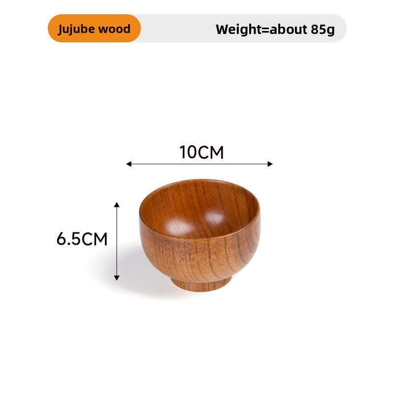 Natural jujube wood handmade round wooden tableware