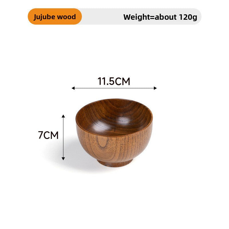 Natural jujube wood handmade round wooden tableware