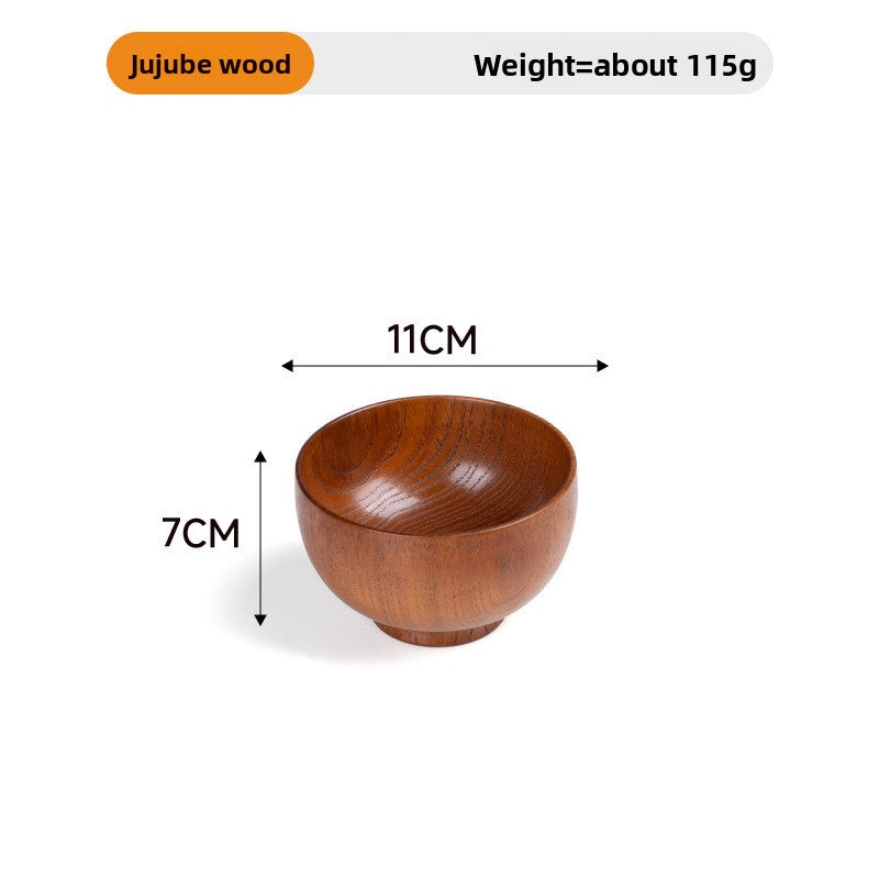 Natural jujube wood handmade round wooden tableware