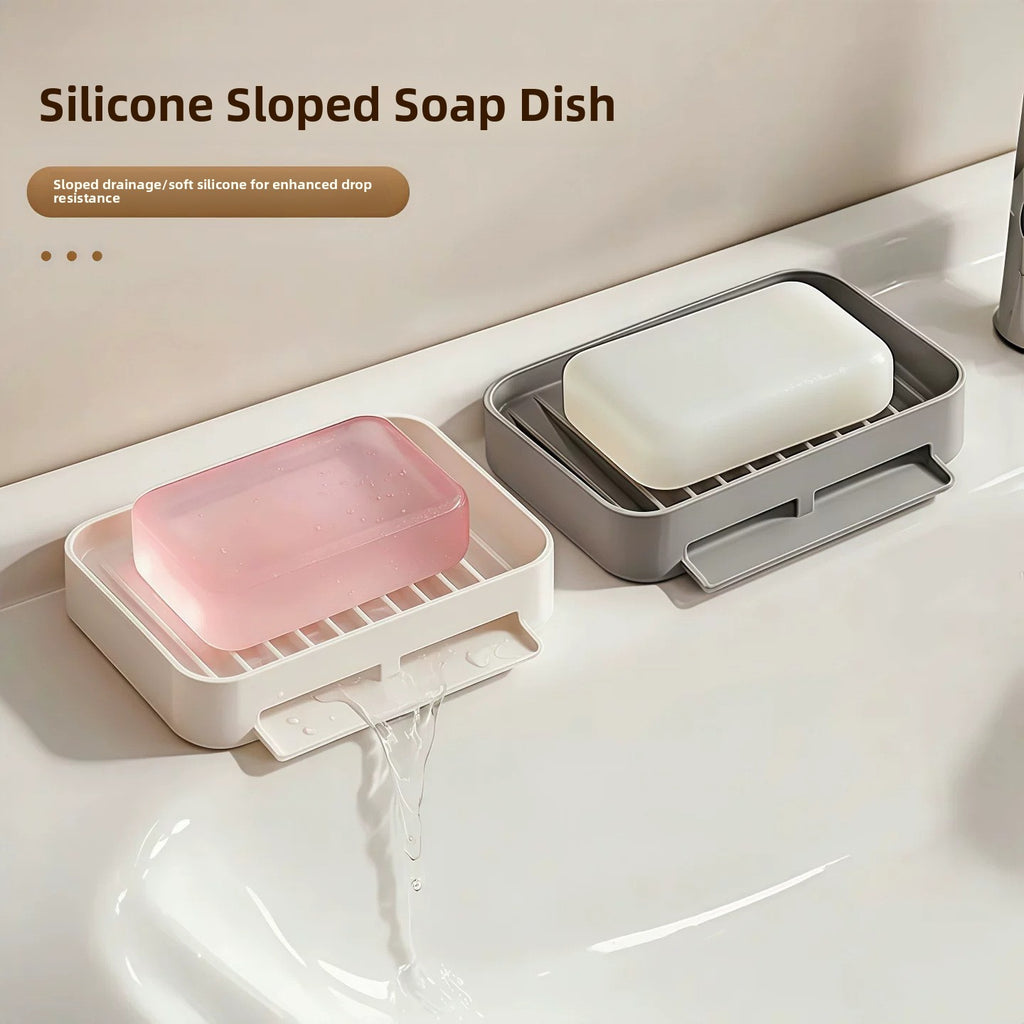 Silicone Suction Soap Holder Quick Dry Sponge Tray Bathroom Kitchen Sink Organizer
